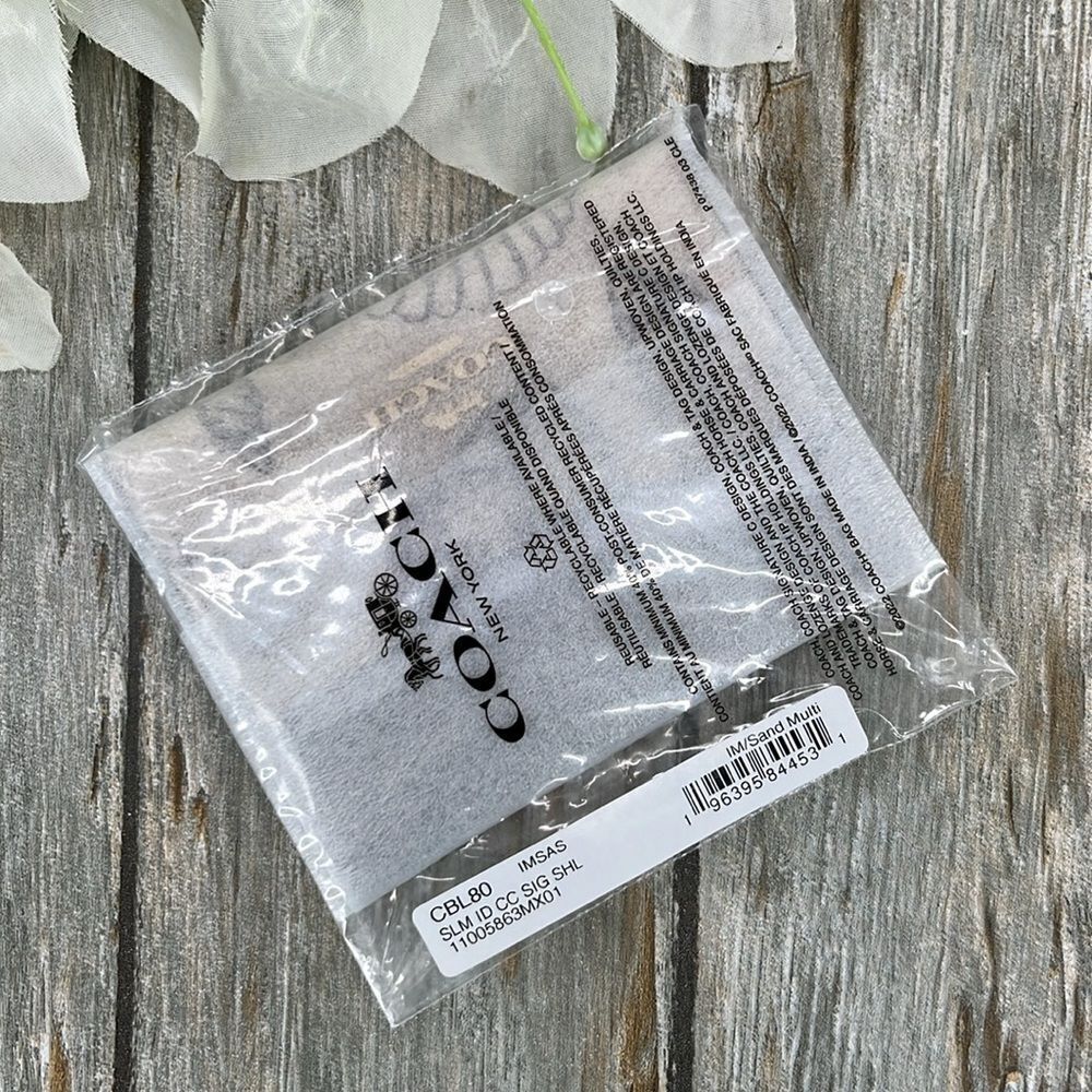 Coach Slim Id Card Case In Signature Canvas With Shell Print Island Beach - Picture 7 of 7